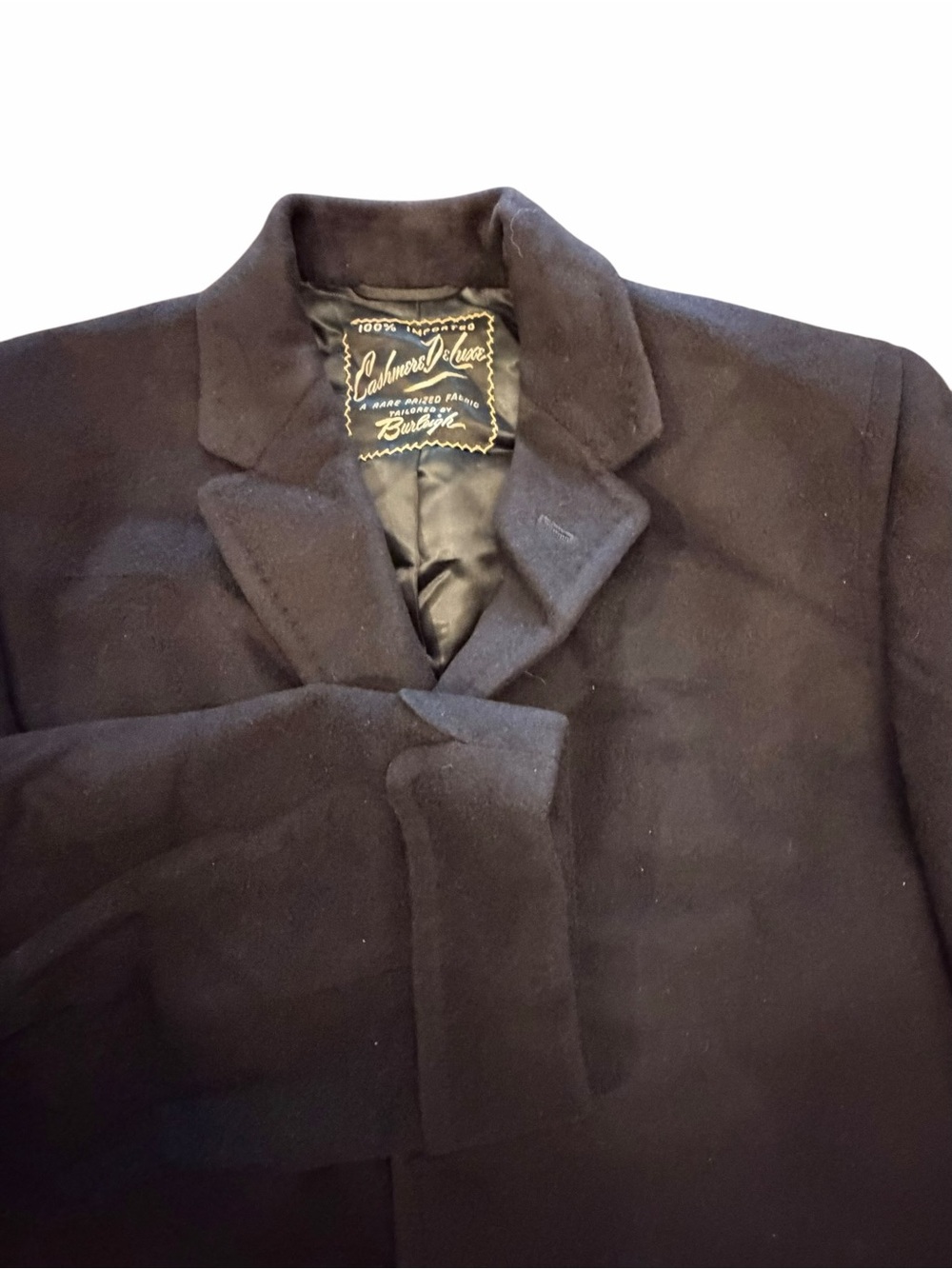 Cashmere Coat Mens 44 Navy Blue Long Trench Coat Made in USA Stuart Keith Large